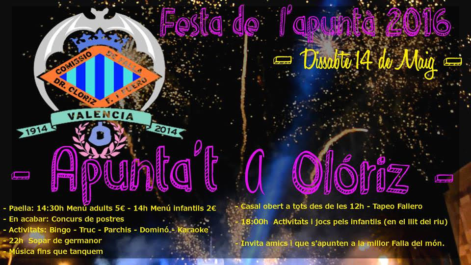 Gran Fiesta de apuntà en la Falla Dr. Olóriz